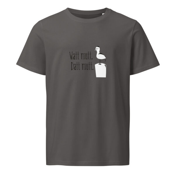 unisex-organic-mid-light-crafter-t-shirt-anthracite-front-6a138b94caaf4.jpg Watt mutt, datt mutt. — Möwen-Shirt mit Küstenhumor