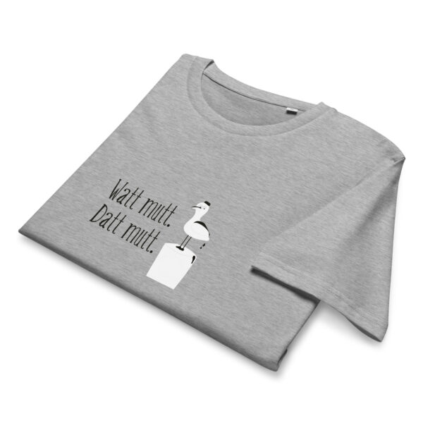 unisex-organic-mid-light-crafter-t-shirt-heather-grey-front-6a138b94cb900.jpg Watt mutt, datt mutt. — Möwen-Shirt mit Küstenhumor