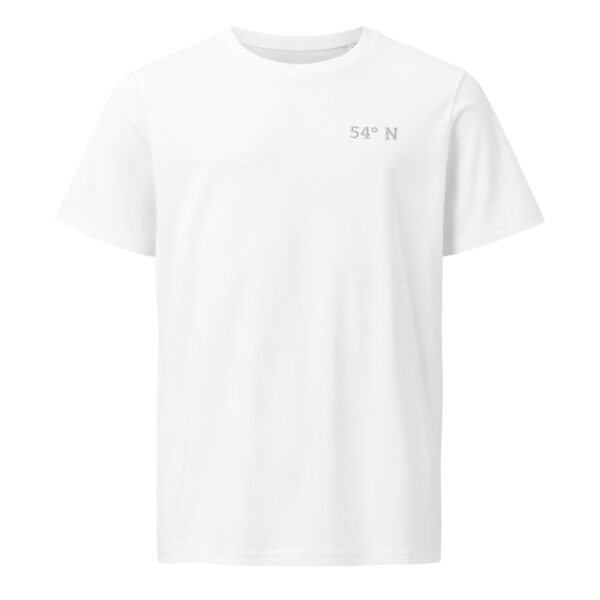 unisex-organic-mid-light-crafter-t-shirt-white-front-6a1387be1c00f.jpg 54° N. — Besticktes Küstenshirt