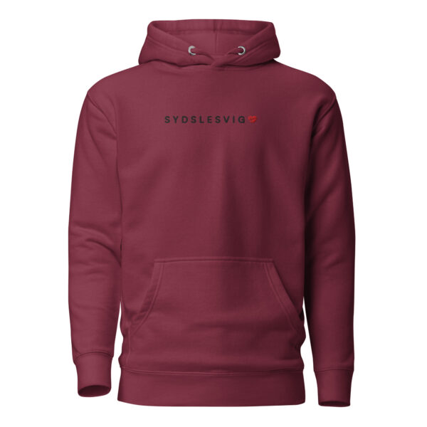 unisex-premium-pullover-hoodie-maroon-front-6a14291c7871f.jpg SYDSLESVIG. — Hoodie mit Herzlogo