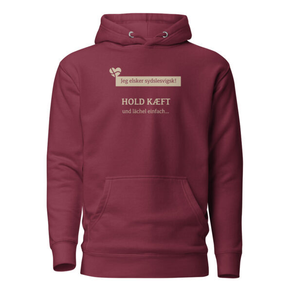 unisex-premium-pullover-hoodie-maroon-front-6a151a1f7efb3.jpg Hold kæft und lächel einfach. — Borderland Hoodie