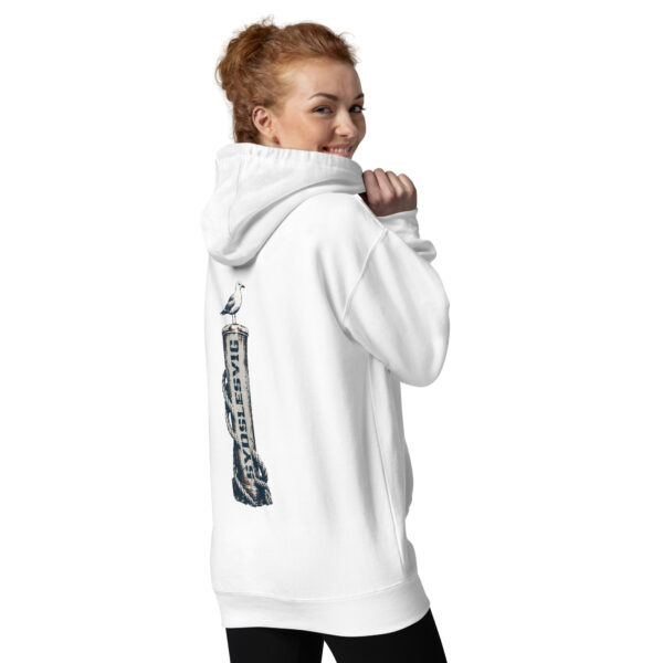 unisex-premium-pullover-hoodie-white-back-6a083ae4101f6.jpg Möwe auf dem Sydslesvig-Poller – Unisex Hoodie