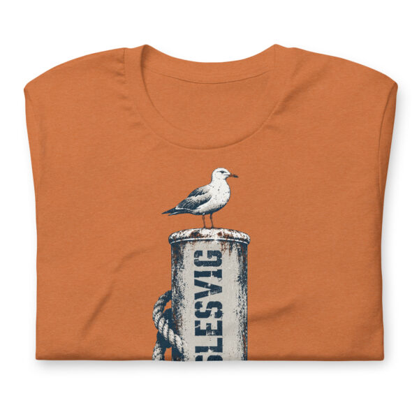 unisex-staple-t-shirt-heather-autumn-front-6a083c2224139.jpg Möwe auf dem Sydslesvig-Poller – T-Shirt