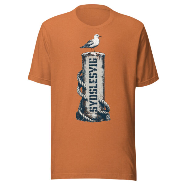 unisex-staple-t-shirt-heather-autumn-front-6a083c2224ad9.jpg Möwe auf dem Sydslesvig-Poller – T-Shirt