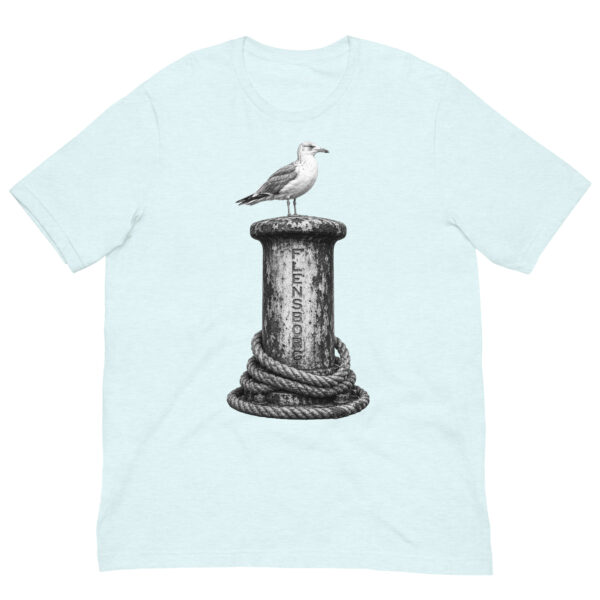 unisex-staple-t-shirt-heather-ice-blue-front-6a072ce9979a9.jpg Möwe auf dem Flensborg-Poller – T-Shirt