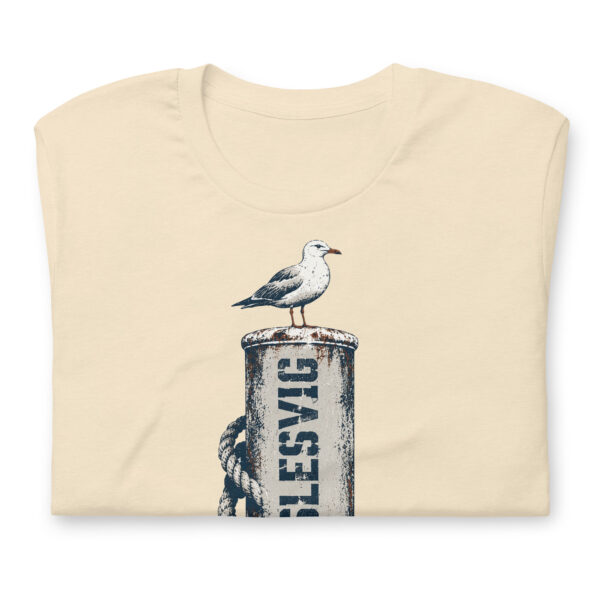 unisex-staple-t-shirt-heather-natural-front-6a083c2224209.jpg Möwe auf dem Sydslesvig-Poller – T-Shirt