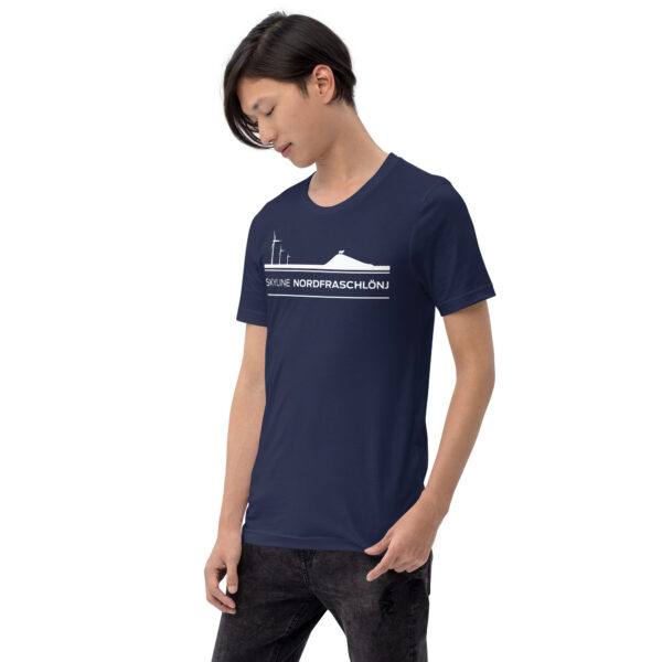 unisex-staple-t-shirt-navy-left-front-6a06f6bda279f.jpg Skyline Nordfraschlönj – T-Shirt Nordfriesland