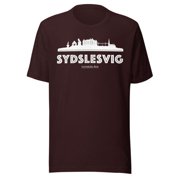 unisex-staple-t-shirt-oxblood-black-front-6a072054a4a5f.jpg Sydslesvig – Flensborg Avis T-Shirt (Sydslesvig-Skyline)