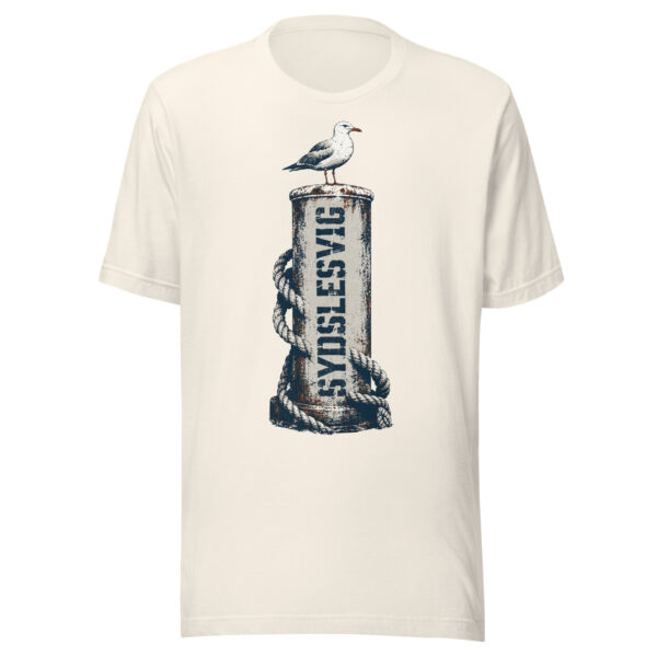 unisex-staple-t-shirt-vintage-white-front-6a083c22249f7.jpg Möwe auf dem Sydslesvig-Poller – T-Shirt